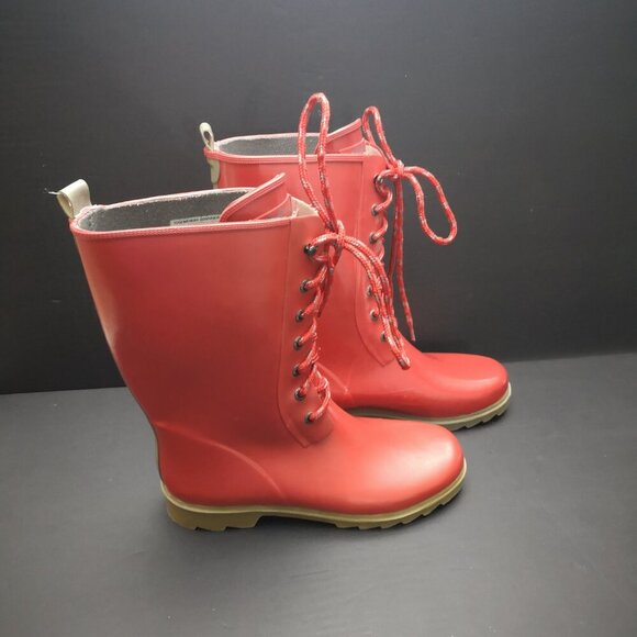 Wind River Downpour Ladies Size 9 Red Lace Front Rubber Boots - Picture 2 of 8